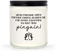 Cadeau D'anniversaire Pour Elle - Cadeau Pour Partenaire - Bougie Parfumée À La Lavande - Cadeau De Pingouin Pour Un Anniversaire, Un Anniversaire De Mariage, La Saint-Valentin, Noël, « Ich