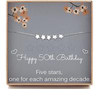 Cadeau d'anniversaire pour femme, bracelet délicat cinq étoiles en argent sterling 925, perles en forme d'étoile de 6 mm, une pour chaque décennie incroyable, cadeau d'anniversaire pour femme de 50