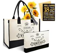 Cadeau d'anniversaire pour femme - Cadeau d'anniversaire avec beau sac à main, trousse de maquillage et carte d'anniversaire, idées de cadeau amusantes, sac vintage personnalisé, Blanc., 43 x 30 x 20