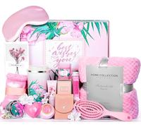 Cadeau d'anniversaire pour femme, cadeau de spa, panier, gobelet, bougie, bombe de bain, carte personnalisée pour maman, épouse, grand-mère, fille, amie, sœur, petite amie (rose)