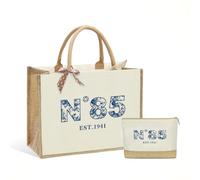 Cadeau d'anniversaire pour femme, sac de 85e anniversaire, cadeau pour sœur, maman, amie, épouse, tante, grand-mère, sac fourre-tout vintage réutilisable en toile de jute à motif floral bleu et