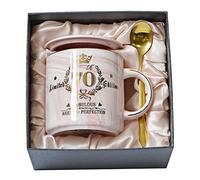 Cadeau d'anniversaire pour femme,Tasse à café vieillie à la perfection imprimée avec de l'or,Cadeau d'anniversaire unique pour grand-mère de 70 ans, carte, boîte cadeau