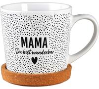 Cadeau D'anniversaire Pour Maman - Tasse En Céramique Avec Dessous De Verre En Liège Assorti - Décoration De Table - Table Basse - Tasse À Café - Maman Du Bist Wunderbar - Pour La Fête