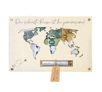 Cadeau d'argent de mariage - Carte du monde personnalisée en bois - Cadeau d'argent créatif pour mariage, anniversaire, noces d'or, noces d'argent