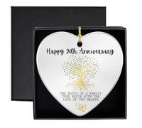 Cadeau de 20 Ans de Mariage pour Couple, Plaque en Céramique en Forme de Cœur à Suspendre pour Mari et Femme, Décoration de Maison avec Boîte Cadeau, Noces de Porcelaine