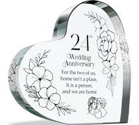 Cadeau de 24e anniversaire de mariage pour mari et femme - Home is a Person - Happy 24th Wedding Anniversary Cadeau pour partenaire, 100 mm x 100 mm en acrylique cœur souvenir pour vingt-quatrième