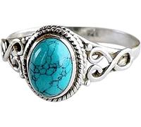 Cadeau de Bague de fiançailles de Mariage de mariée de Pierres précieuses Naturelles Turquoise, bagues de Doigt Vintage Bande de Mariage empilable