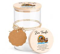 Cadeau de baptême en verre avec couvercle en bois et pendentif | Joli cadeau de baptême pour vœux, billets et souvenirs, un beau cadeau de baptême pour filles et garçons