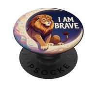 Cadeau DE BRAVOURE I AM Brave Lion Moon PopSockets PopGrip Adhésif