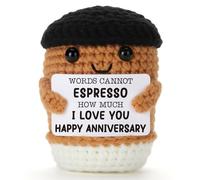 Cadeau de café au crochet pour un anniversaire de couple, cadeau latte au crochet avec carte expresso amusante, cadeau romantique fait à la main pour femme, mari, petite amie, petit ami