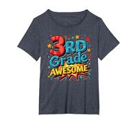 Cadeau de célébration pour garçon de 3e année Scolaire T-Shirt, Femme Grandes Tailles, Bleu Chiné, 6X