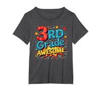Cadeau de célébration pour garçon de 3e année Scolaire T-Shirt, Femme Grandes Tailles, Chiné Foncé, 6X