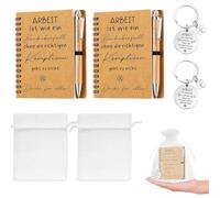 Cadeau de collègue Coffret cadeau avec 2 stylos à bille rétractables en bois, 2 carnets A6, 2 porte-clés trèfle à 4 feuilles et 2 sacs en toile Idéal pour les occasions spéciales, anniversair