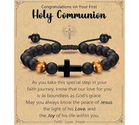 Cadeau de communion pour enfants, bracelet croix communion enfant, cadeaux pour un enfant de communion, bracelet réglable en pierres naturelles avec dédicace, première communion,pour fils, neveu etc