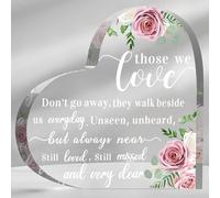 Cadeau de condoléances en forme de cœur en acrylique pour commémoration d'un être cher, perte de père, mère pour décoration de table (8,4 x 8,5 x 0,9 cm)