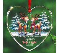 Cadeau de décoration en verre « Our 3rd Christmas Together » - Cadeau personnalisé pour couple de cerfs - Cadeau pour sortir avec lui et ses jeunes mariés - Noms personnalisés - Ornement marié Mr
