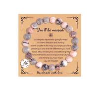 Cadeau de départ à la retraite pour femme, bracelet d'adieu d'amitié avec perles en pierre naturelle et boussole - Bijoux délicats pour homme, Papier, Pas de gemme