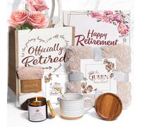 Cadeau de départ à la retraite pour femme, coffret cadeau amusant de luxe avec couverture, tasse avec couvercle et cuillère, bougie, chaussettes, sac fourre-tout, carte, cadeau de retraite pour