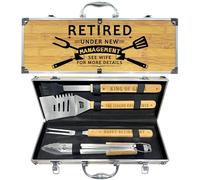 Cadeau de départ à la retraite pour homme, cadeau de retraite pour papa, grand-père, collègue, retraités, kit d'accessoires de barbecue en bois robuste, ustensile de barbecue épais en acier inoxydable