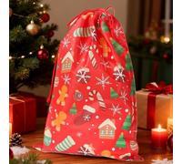 Cadeau de fête de Noël avec cordes, sac de Noël bronzé avec cordon de serrage avec Père Noël, élan, motifs fabuleux, bonhomme de neige non tissé, chaussette