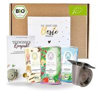 Cadeau de fête des mères « Beste Mama » - Thé bio - 3 thés bio, passoire à thé en acier inoxydable et magazine de 48 pages « Connaissance du thé compact » - Cadeau de remerciement unique pour les