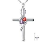 Cadeau de fête des mères pour maman, collier urne en forme de croix plaqué or blanc 18 carats pour cendres, pierre de naissance de 12 mois, urne funéraire, souvenir, bijou commémoratif, cadeau