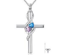 Cadeau de fête des mères pour maman, collier urne en forme de croix plaqué or blanc 18 carats pour cendres, pierre de naissance de 12 mois, urne funéraire, souvenir, bijou commémoratif, cadeau