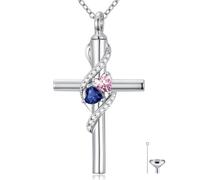 Cadeau de fête des mères pour maman, collier urne en forme de croix plaqué or blanc 18 carats pour cendres, pierre de naissance de 12 mois, urne funéraire, souvenir, bijou commémoratif, cadeau