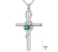 Cadeau de fête des mères pour maman, collier urne en forme de croix plaqué or blanc 18 carats pour cendres, pierre de naissance de 12 mois, urne funéraire, souvenir, bijou commémoratif, cadeau