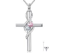 Cadeau de fête des mères pour maman, collier urne en forme de croix plaqué or blanc 18 carats pour cendres, pierre de naissance de 12 mois, urne funéraire, souvenir, bijou commémoratif, cadeau