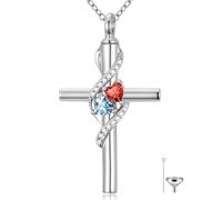 Cadeau de fête des mères pour maman, collier urne en forme de croix plaqué or blanc 18 carats pour cendres, pierre de naissance de 12 mois, urne funéraire, souvenir, bijou commémoratif, cadeau
