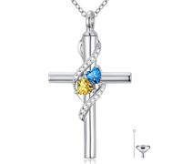 Cadeau de fête des mères pour maman, collier urne en forme de croix plaqué or blanc 18 carats pour cendres, pierre de naissance de 12 mois, urne funéraire, souvenir, bijou commémoratif, cadeau