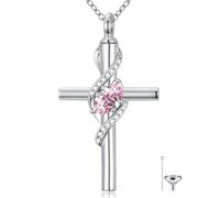 Cadeau de fête des mères pour maman, collier urne en forme de croix plaqué or blanc 18 carats pour cendres, pierre de naissance de 12 mois, urne funéraire, souvenir, bijou commémoratif, cadeau