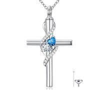 Cadeau de fête des mères pour maman, collier urne en forme de croix plaqué or blanc 18 carats pour cendres, pierre de naissance de 12 mois, urne funéraire, souvenir, bijou commémoratif, cadeau