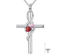 Cadeau de fête des mères pour maman, collier urne en forme de croix plaqué or blanc 18 carats pour cendres, pierre de naissance de 12 mois, urne funéraire, souvenir, bijou commémoratif, cadeau