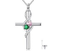 Cadeau de fête des mères pour maman, collier urne en forme de croix plaqué or blanc 18 carats pour cendres, pierre de naissance de 12 mois, urne funéraire, souvenir, bijou commémoratif, cadeau