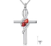 Cadeau de fête des mères pour maman, collier urne en forme de croix plaqué or blanc 18 carats pour cendres, pierre de naissance de 12 mois, urne funéraire, souvenir, bijou commémoratif, cadeau