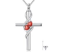 Cadeau de fête des mères pour maman, collier urne en forme de croix plaqué or blanc 18 carats pour cendres, pierre de naissance de 12 mois, urne funéraire, souvenir, bijou commémoratif, cadeau