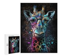 Cadeau De Fin D’année : Colorful Giraffe with Glasses Art Print-3, 500 PCS, Casse-tête en Bois pour Adultes; pour Partager Un Moment Autour De La Table