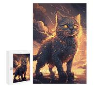 Cadeau De Fin D’année : Thunderstorm Cat Adventure, 1000 PCS, Casse-tête en Bois pour Adultes; pour Partager Un Moment Autour De La Table