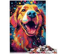 Cadeau de Jeu Puzzle Peinture Golden Retriever coloré 1000 pièces pour Adultes et ren par Wood Jigsaw Puzzle d'activité familiale （50x75 cm）