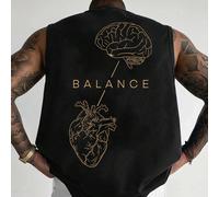 Cadeau de la Fête des Pères Débardeur à Col Rond Graphique Cœur & Cerveau à la mode et Polyvalent pour Hommes, Été, Esthétique L,M,S,XL,XS,XXLLettresTissu tricoté