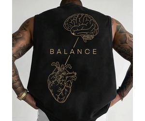 Cadeau de la Fête des Pères Débardeur à Col Rond Graphique Cœur & Cerveau à la mode et Polyvalent pour Hommes, Été, Esthétique L,M,S,XL,XS,XXLLettresTissu tricoté