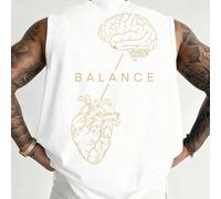 Cadeau de la Fête des Pères Débardeur rond à la mode et polyvalent avec graphique cœur et cerveau pour hommes, été L,M,S,XL,XS,XXLgraphique,LettresTissu tricoté