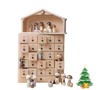 Cadeau de l'Avent « La Crèche du Sauveur » - Calendrier en bois avec 25 tiroirs, figurines en résine peintes à la main, livre d'accompagnement et coffret en bois (1Pc)