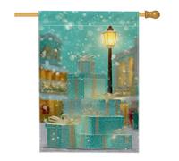 Cadeau de maison, flocon de neige festif d'hiver, lampadaire de Noël, turquoise, double face, en toile de jute décorative pour extérieur, pelouse, cour, patio, entrée, 71,1 x 101,6 cm