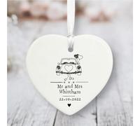 Cadeau de mariage personnalisé en porcelaine, cœur à suspendre, nom de mariage, dates souvenirs, décoration en céramique, double face