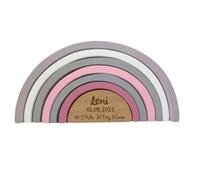 Cadeau de naissance - Couleur arc-en-ciel - Cadeau de naissance - Gravé - Arc-en-ciel avec nom et dates de naissance - Cadeaux pour bébé personnalisés (rose)