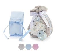 Cadeau de Naissance | Gâteau de Couches accompagné d'une Couverture Grise Personnalisée (Bleu, Set avec Sac à Langer)