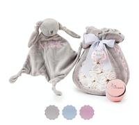 Cadeau de Naissance | Gâteau de Couches accompagné d'une Couverture Grise Personnalisée (Rosa, Set avec Doudou)